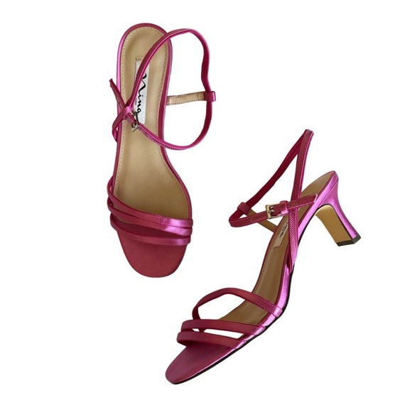 NINA Women’s Beverly Pink Metallic Evening Dress Sandals Mid Heel Size 8 - Picture 3 of 6